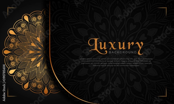 Obraz Luxury mandala background with floral ornament pattern. Hand drawn gold mandala design. Vector mandala template for decoration invitation, cards, wedding, logos, cover, brochure, flyer, banner.