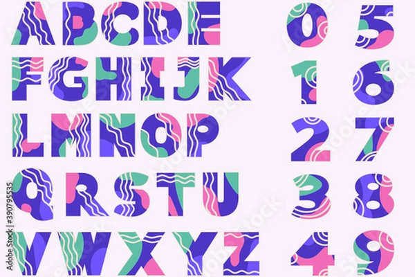 Fototapeta vector alphabet and numbers in retro style. bright style of letters and numbers for original design