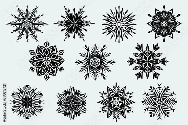 Fototapeta 
Lattice curves vector template, geometric graphic design. Set of snowflakes. The basis for the design of a postcard, a banner for the New Year