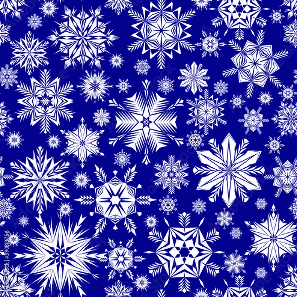 Obraz Seamless vector in free style. Abstract background with loose, randomly arranged snowflakes. The basis for the design of postcards, wallpapers, banners for New Year