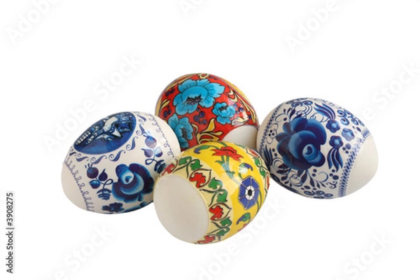 Fototapeta Four Easter painted in different colors eggs