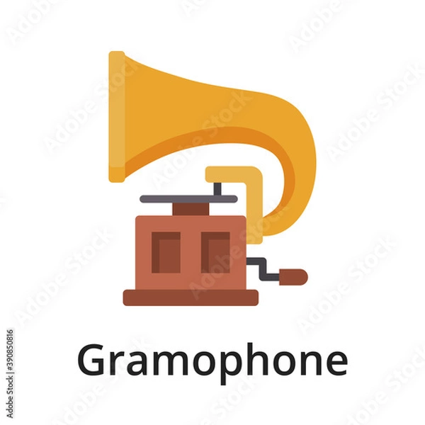 Fototapeta Gramophone flat vector illustration. Single object. Icon for design on white background