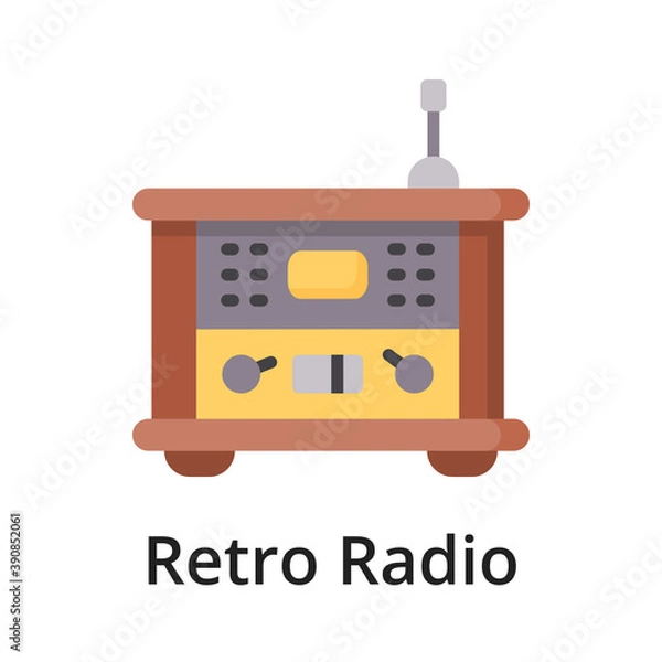 Fototapeta Retro radio flat vector illustration. Single object. Icon for design on white background