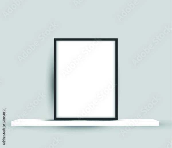 Obraz Vertical black frame poster on gray wall. black frame mock up. vector