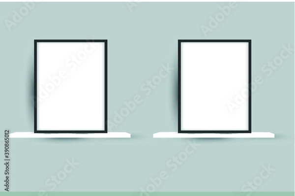 Obraz Vertical 2 black frame poster on gray wall. black frame mock up. vector