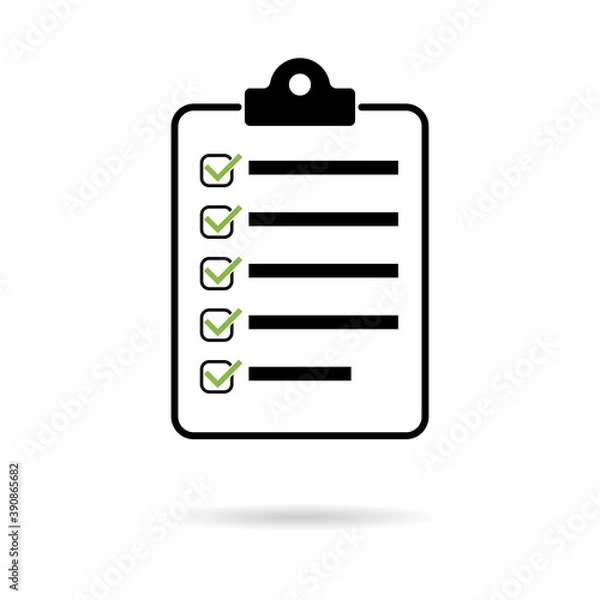 Obraz Check list , checklist flat web icon with shadow. Mark symbol, document report test, vector illustration