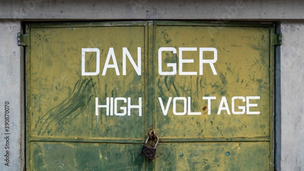 Obraz DANGER HIGH VOLTAGE Sign on a door