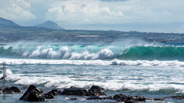 Obraz breaking giant wave on the ocean, mauritius