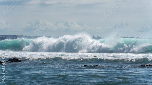 Obraz breaking giant wave on the ocean, mauritius