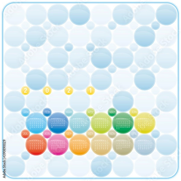 Fototapeta Colorful Circles Calendar for Year 2021