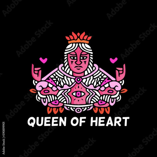 Fototapeta queen of heart illustration with hipster style. Vector graphics for t-shirt prints and other uses.