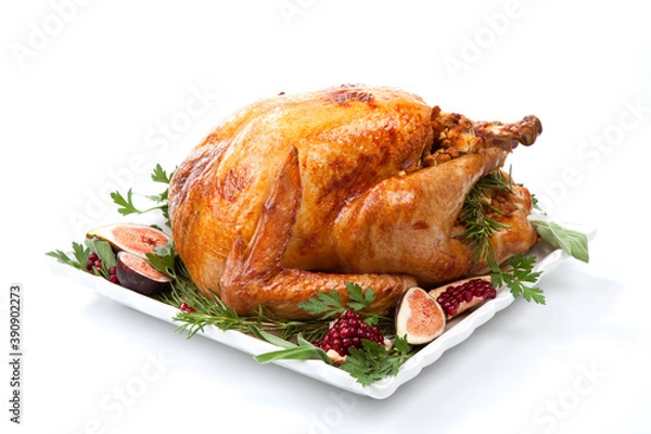 Obraz Traditional Roasted Turkey on White