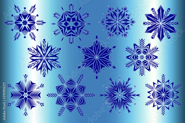 Fototapeta Lattice curves vector template, geometric graphic design. Set of snowflakes. The basis for the design of a postcard, a banner for the New Year