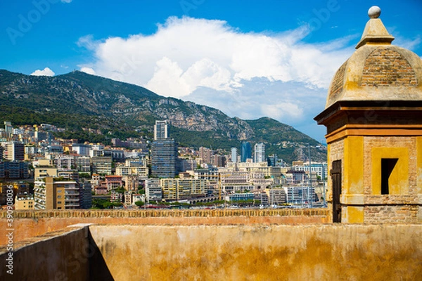 Obraz VUe sur monaco avec un muret en premier plan
