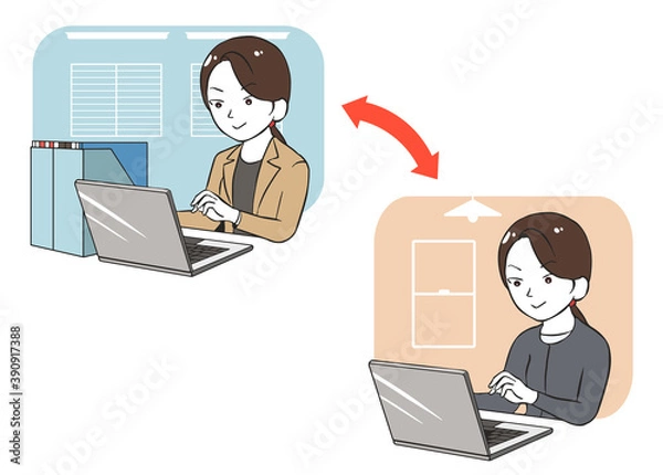 Fototapeta オフィスとテレワークの両立　女性係長
