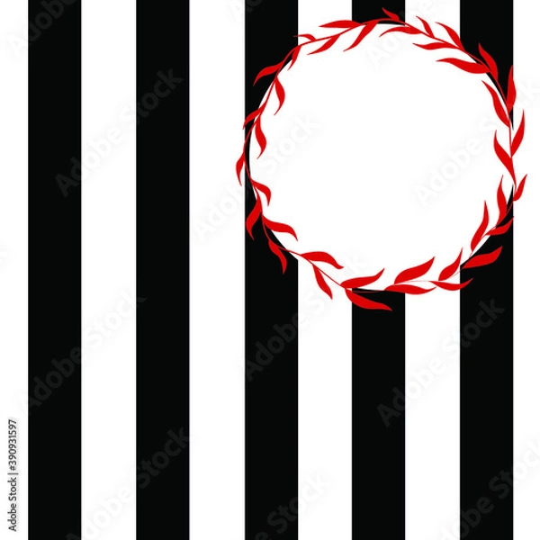 Obraz Striped black and white background with red leaf frame