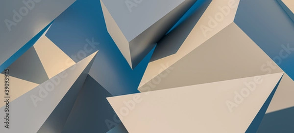 Fototapeta abstract background with lines. Modern Abstract Geometric Shapes Background With Triangles and Squares, Blue and White Colors. 3D Rendering.