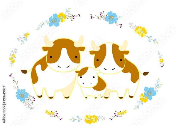 Fototapeta 牛の親子の年賀状イラスト