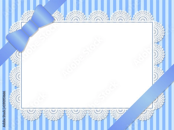 Fototapeta Rectangle lace frame on blue stripes. Vector illustration.
