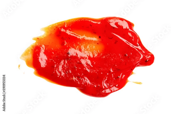 Obraz Drop of barbecue sauce or ketchup isolated on white background, top view, close up.