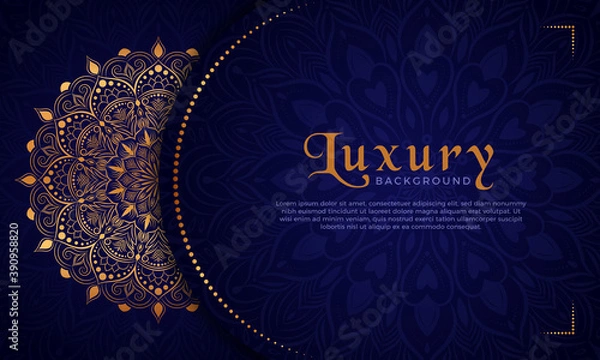 Obraz Luxury mandala background with floral ornament pattern. Hand drawn gold mandala design. Vector mandala template for decoration invitation, cards, wedding, logos, cover, brochure, flyer, banner.