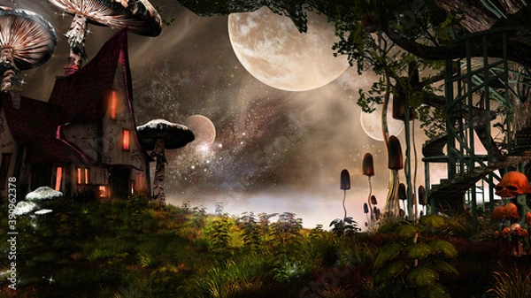 Obraz Fairytale house and mushrooms