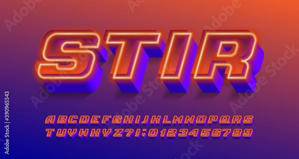 Fototapeta Stir alphabet font. Neon effect letters and numbers. Stock vector typescript for your typography design.