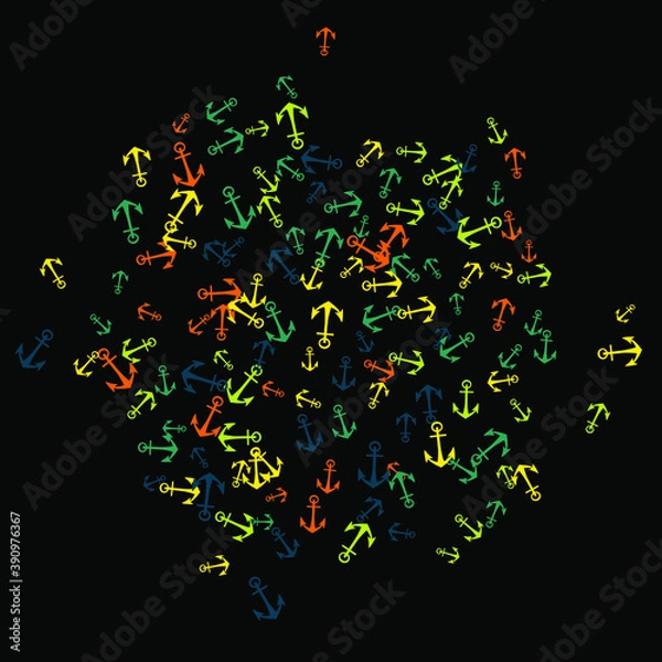 Fototapeta Pretty summer background with anchors. Anchor In Cartoon Free Style. Pattern Art Illustration Vector