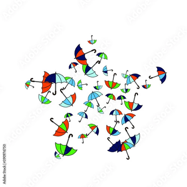 Fototapeta Pretty summer background with umbrellas. Umbrellas In Cartoon Free Style. Pattern Art Illustration Vector
