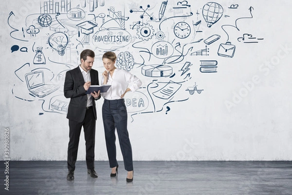 Fototapeta Man and woman and their business plan