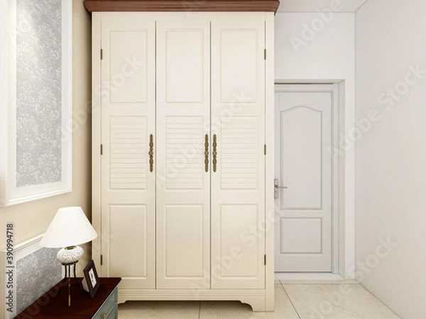 Fototapeta Modern design of the bedroom, there are large bed, dressing table and other facilities