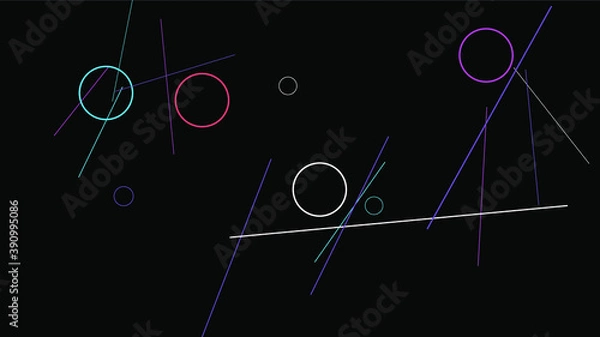 Fototapeta Geometric Memphis Background. Simple Pattern for Postcard, Print, Banner or Poster. Modern Abstract Background with Rings and Lines. Vector Texture in Trendy Minimalist Style
