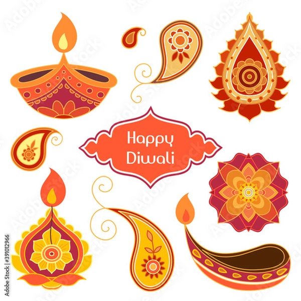 Obraz Set of vector Diwali elements