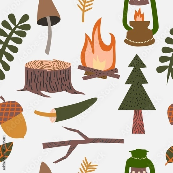 Obraz Cute and cozy autumn illustrations pattern. Scandinavian style autumn vector elements