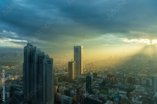 Fototapeta 東京都新宿区西新宿にある東京都庁から見た夕方の東京の都市景観