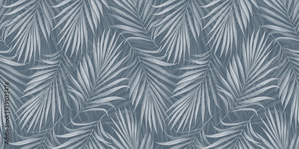 Fototapeta Tropical exotic seamless pattern with palm leaves. Hand-drawn vintage illustration, background and texture. Good for production wallpapers, cloth, fabric printing, goods.