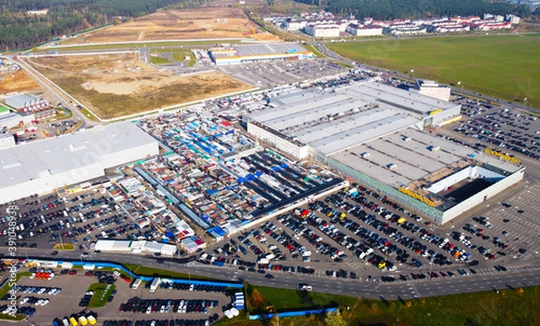 Obraz Top view of a huge parking lot near the shopping center