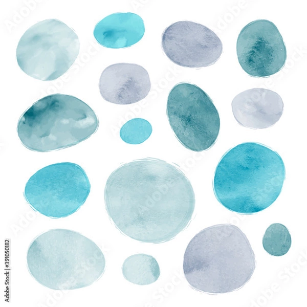 Fototapeta Abstract doodle oval shapes with hand painted watercolor texture. Suitable for brochures, wall decor, postcards, newsletter, covers in modern scandinavian style.