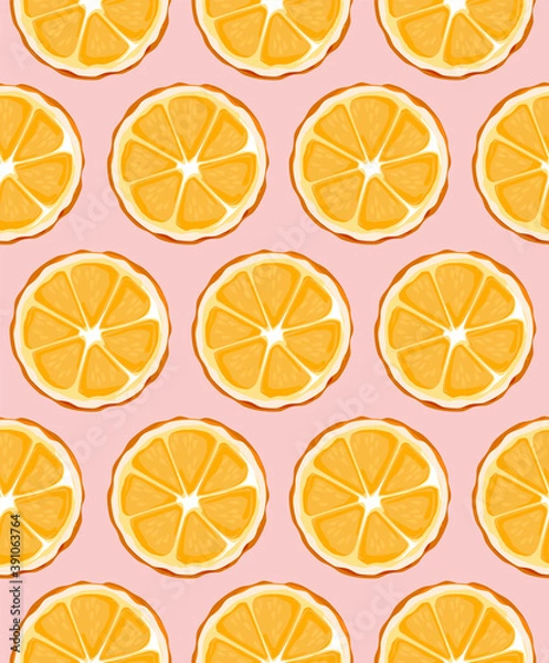 Fototapeta Seamless pattern with orange slices. Healthy food concept fruit print. Suitable for wrapping paper, printing. Vector illustration.