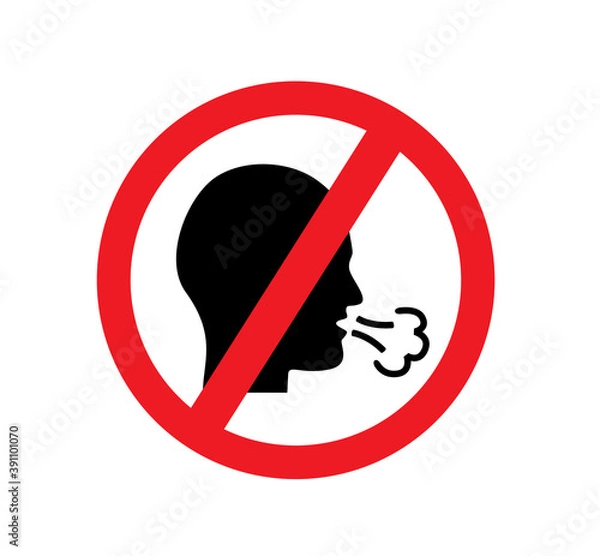 Obraz Red forbidden sign and silhouette of man coughs and spreads virus