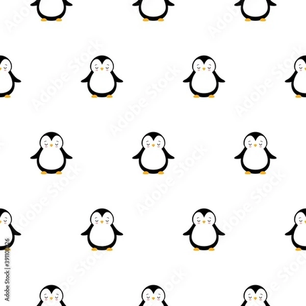 Fototapeta Cute Penguin Cartoon Seamless Pattern Background Kawaii style