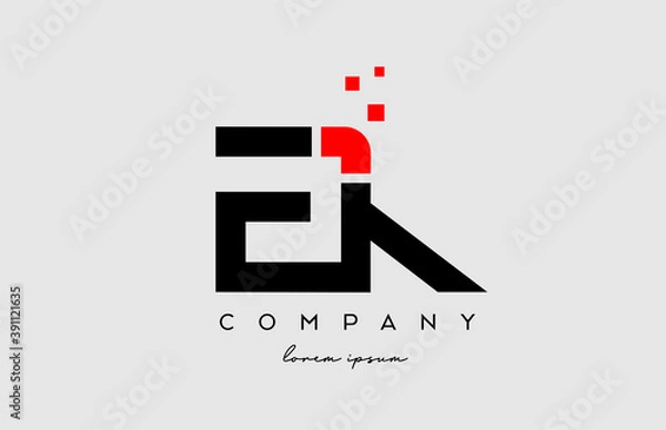 Obraz black red EK E K alphabet letter logo icon combination. Design for business and company
