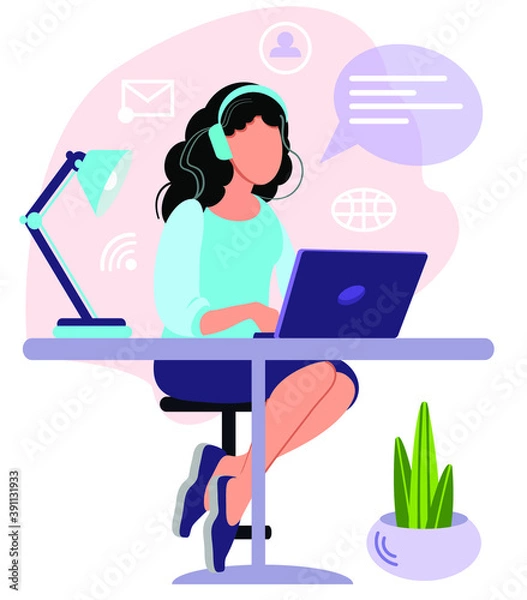 Fototapeta Isolation concept. Studying/working/business from home during Covid. Stay home.