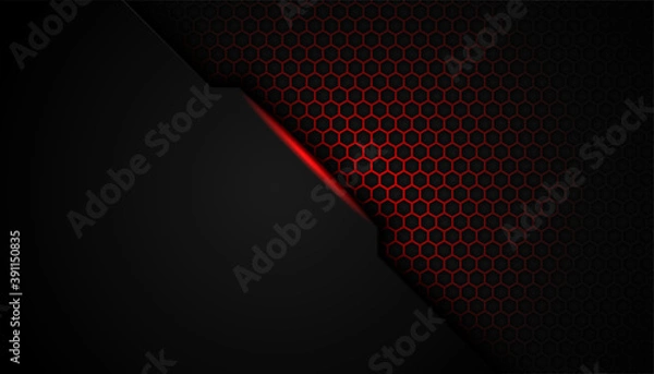 Obraz abstract red shape hexagon on dark background. Glowing red line with hexagon background