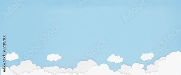 Fototapeta Balon serce walentynki z ludźmi latającymi i unoszącymi się na tle błękitnego nieba. Paper Cut Design Ilustracja miłości do projektowania kartkę z życzeniami szczęśliwej matki lub Walentynki.