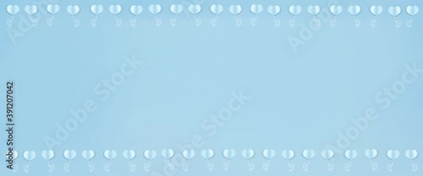 Fototapeta Valentines heart balloon with people flying and floating on blue sky background. Paper Cut Design Illustration of love for Happy Mother's or Valentine's Day greeting card design.