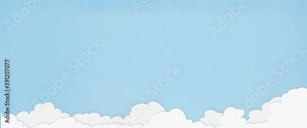 Fototapeta Valentines heart balloon with people flying and floating on blue sky background. Paper Cut Design Illustration of love for Happy Mother's or Valentine's Day greeting card design.