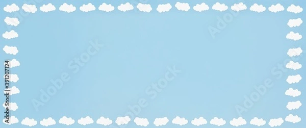 Fototapeta Valentines heart balloon with people flying and floating on blue sky background. Paper Cut Design Illustration of love for Happy Mother's or Valentine's Day greeting card design.