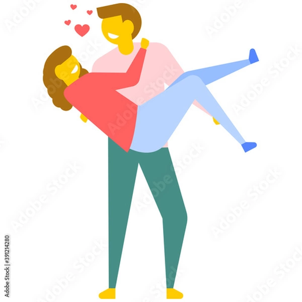 Fototapeta 

Romantic couple lovers holding hands, flat vector icon 
