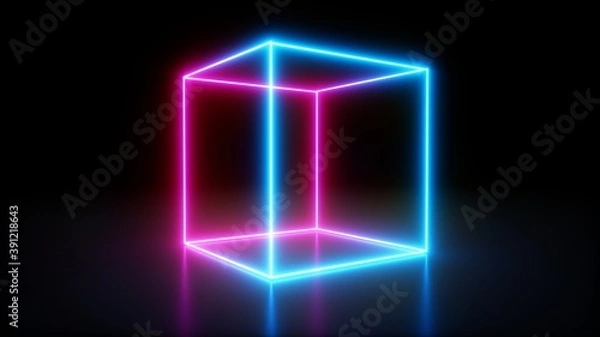 Fototapeta 3D rendering Glowing Neon Lights on dark background